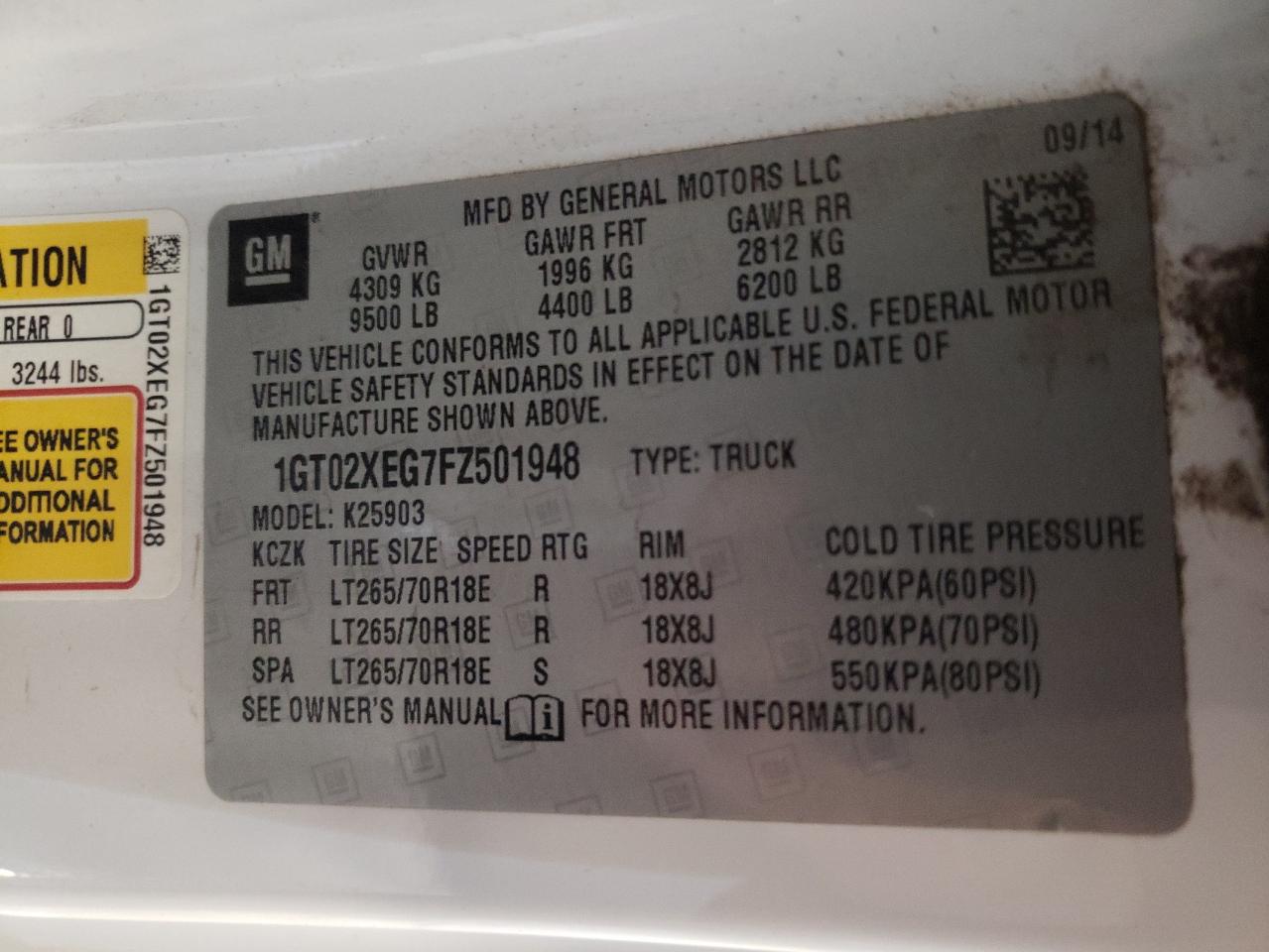 2015 GMC Sierra K2500 Heavy Duty VIN: 1GT02XEG7FZ501948 Lot: 81306675