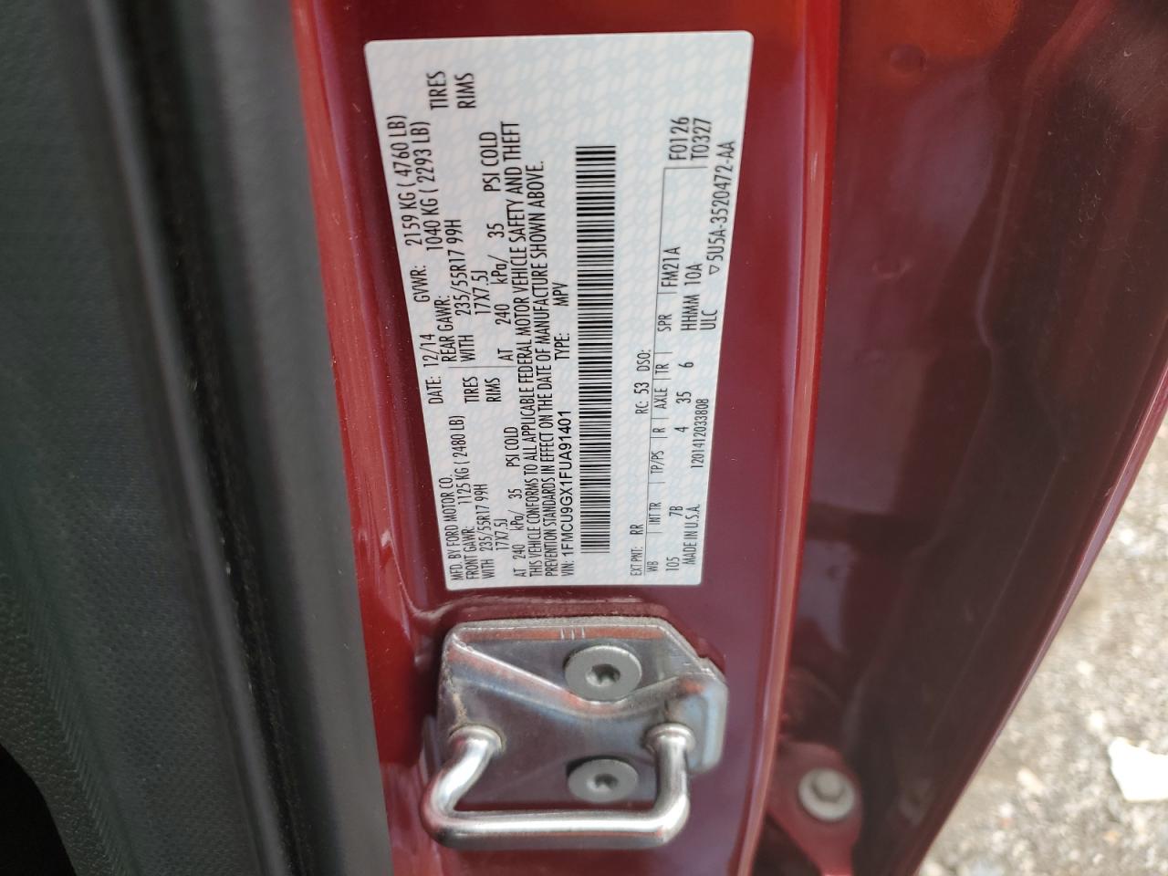 2015 Ford Escape Se VIN: 1FMCU9GX1FUA91401 Lot: 80118765