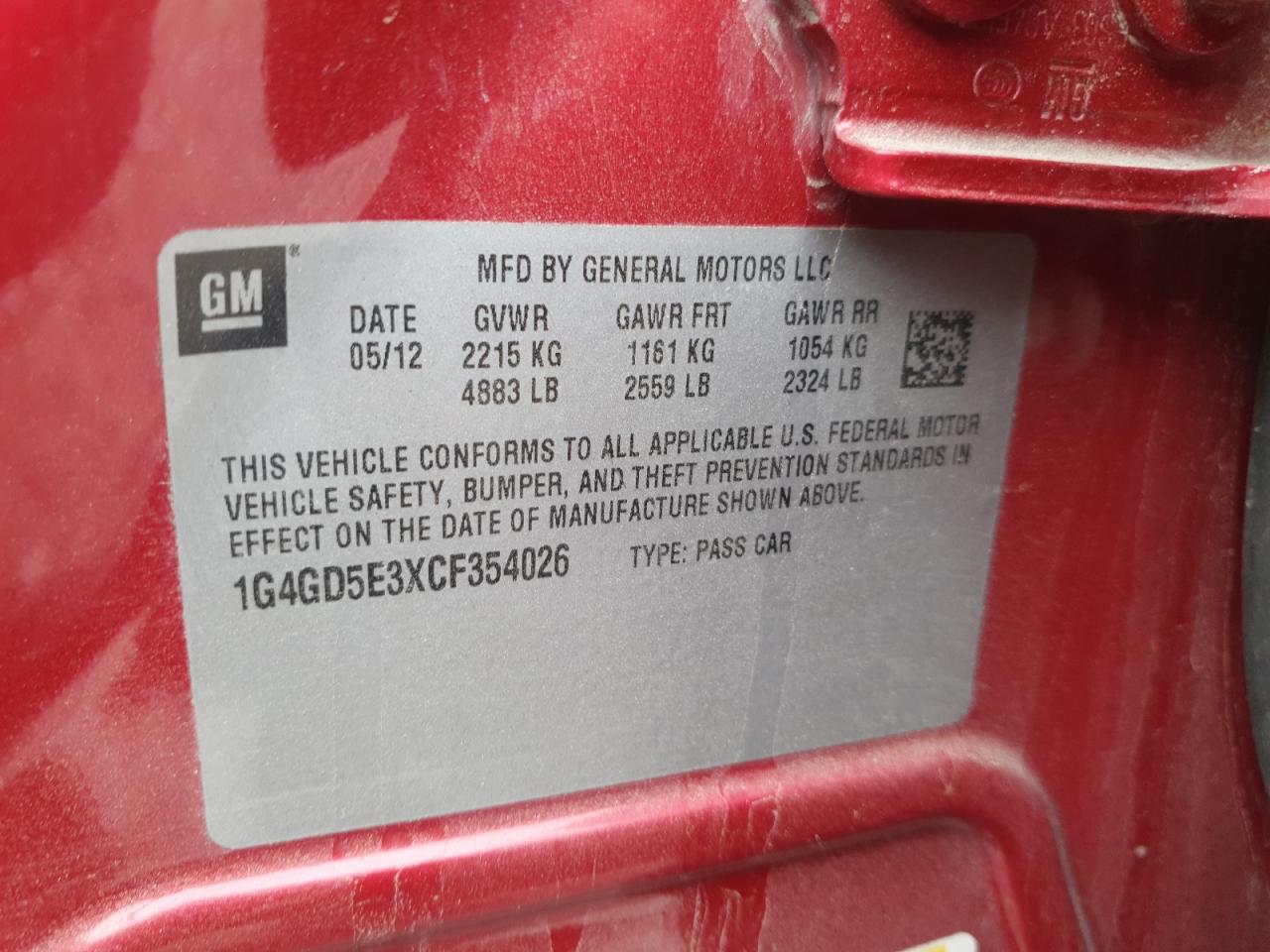 2012 Buick Lacrosse Premium VIN: 1G4GD5E3XCF354026 Lot: 81191045