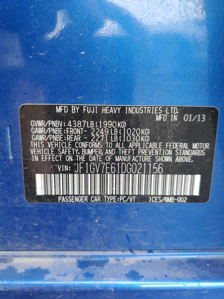 2013 Subaru Impreza Wrx VIN: JF1GV7E61DG021156 Lot: 84710755