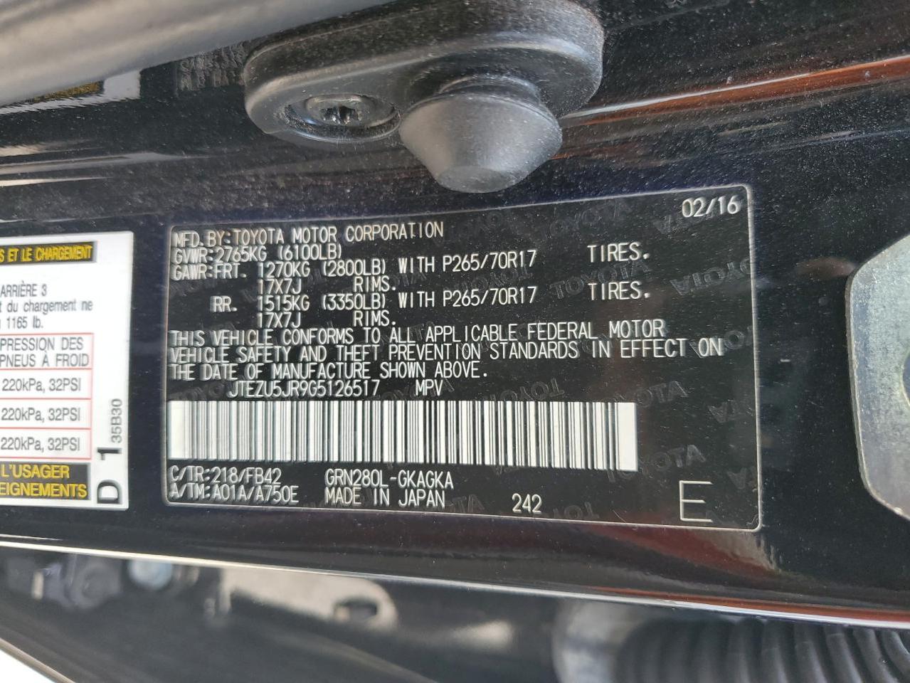 2016 Toyota 4Runner Sr5 VIN: JTEZU5JR9G5126517 Lot: 81449955