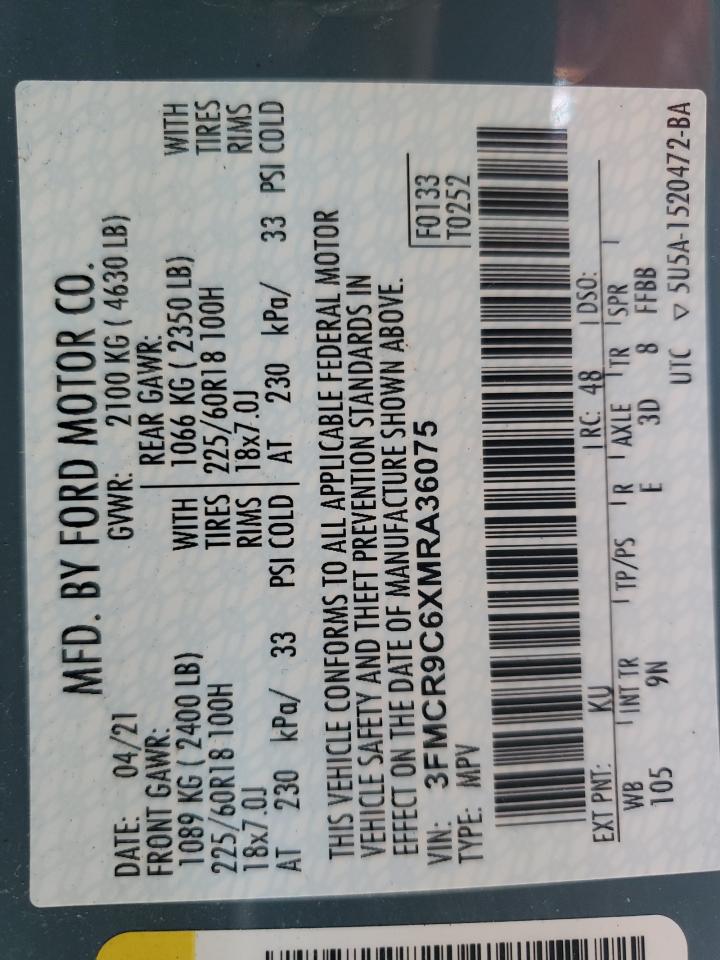 2021 Ford Bronco Sport Outer Banks VIN: 3FMCR9C6XMRA36075 Lot: 71725665