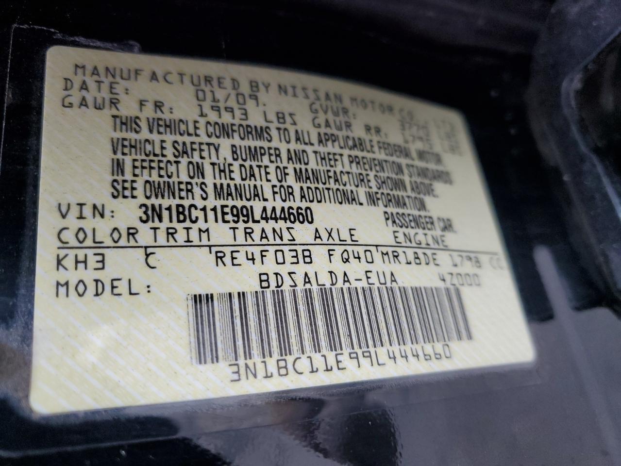 2009 Nissan Versa S VIN: 3N1BC11E99L444660 Lot: 81164075