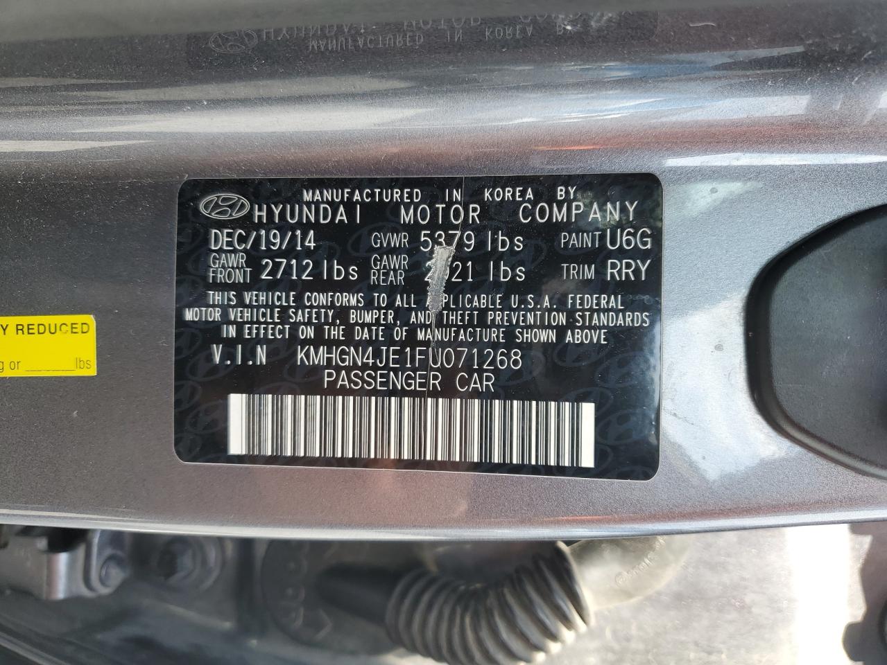 2015 Hyundai Genesis 3.8L VIN: KMHGN4JE1FU071268 Lot: 81440685