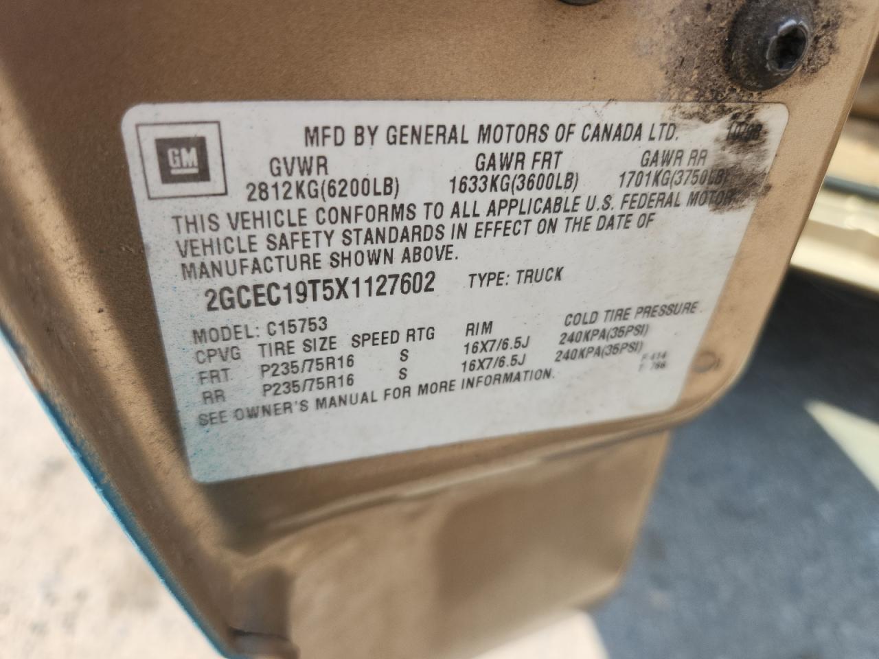 1999 Chevrolet Silverado C1500 VIN: 2GCEC19T5X1127602 Lot: 81258565