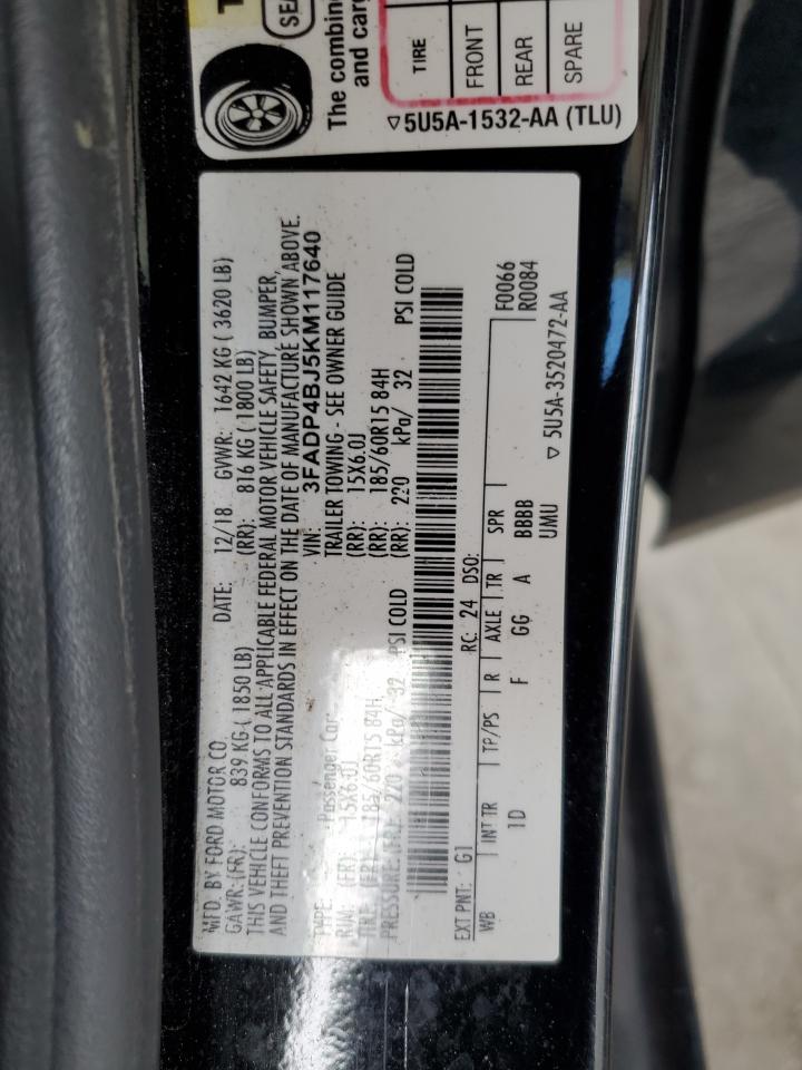 2019 Ford Fiesta Se VIN: 3FADP4BJ5KM117640 Lot: 80350895