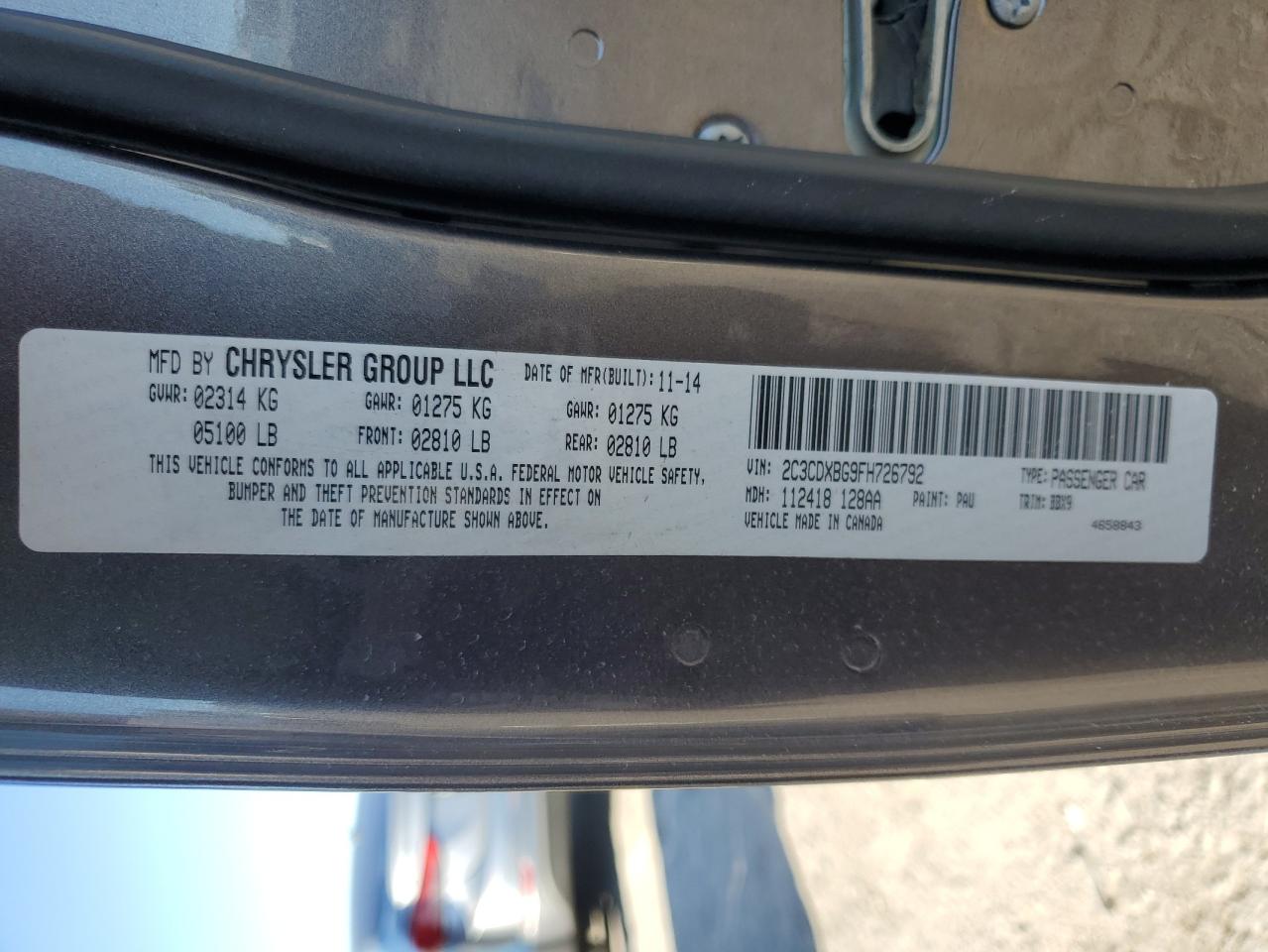 2015 Dodge Charger Se VIN: 2C3CDXBG9FH726792 Lot: 81956895