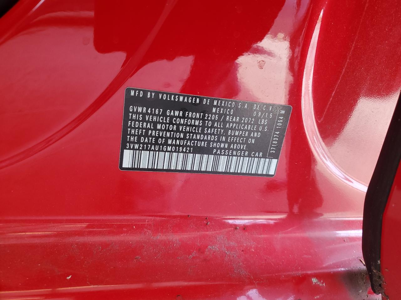 2016 Volkswagen Golf S/Se VIN: 3VW217AU1GM019421 Lot: 71039215