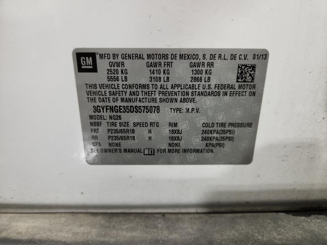 2013 Cadillac Srx Luxury Collection VIN: 3GYFNGE35DS575078 Lot: 84788745