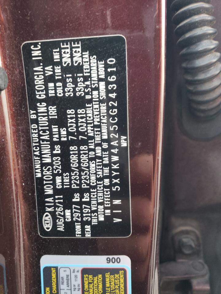 2012 Kia Sorento Sx VIN: 5XYKW4A25CG243610 Lot: 81154135