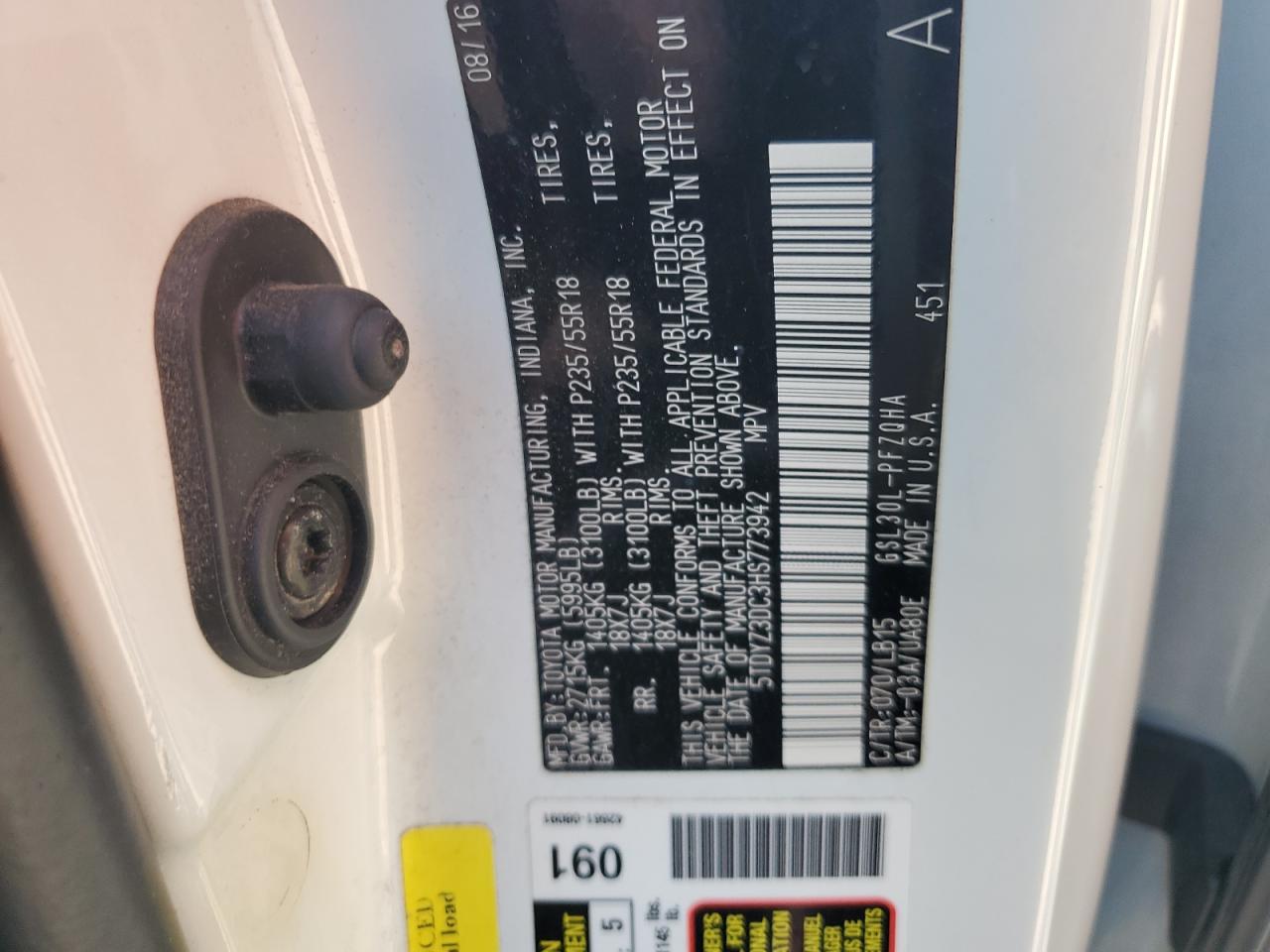 2017 Toyota Sienna Xle VIN: 5TDYZ3DC3HS773942 Lot: 81837905