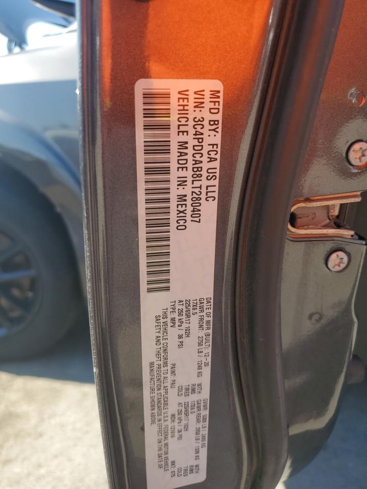 2020 Dodge Journey Se VIN: 3C4PDCAB8LT280407 Lot: 80872235
