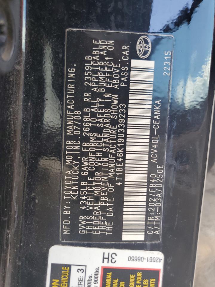 2009 Toyota Camry Base VIN: 4T1BE46K19U339233 Lot: 83956905