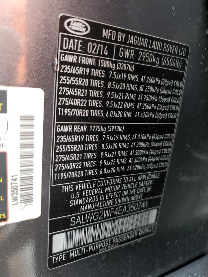 2014 Land Rover Range Rover Sport Se VIN: SALWG2WF4EA350741 Lot: 81825795
