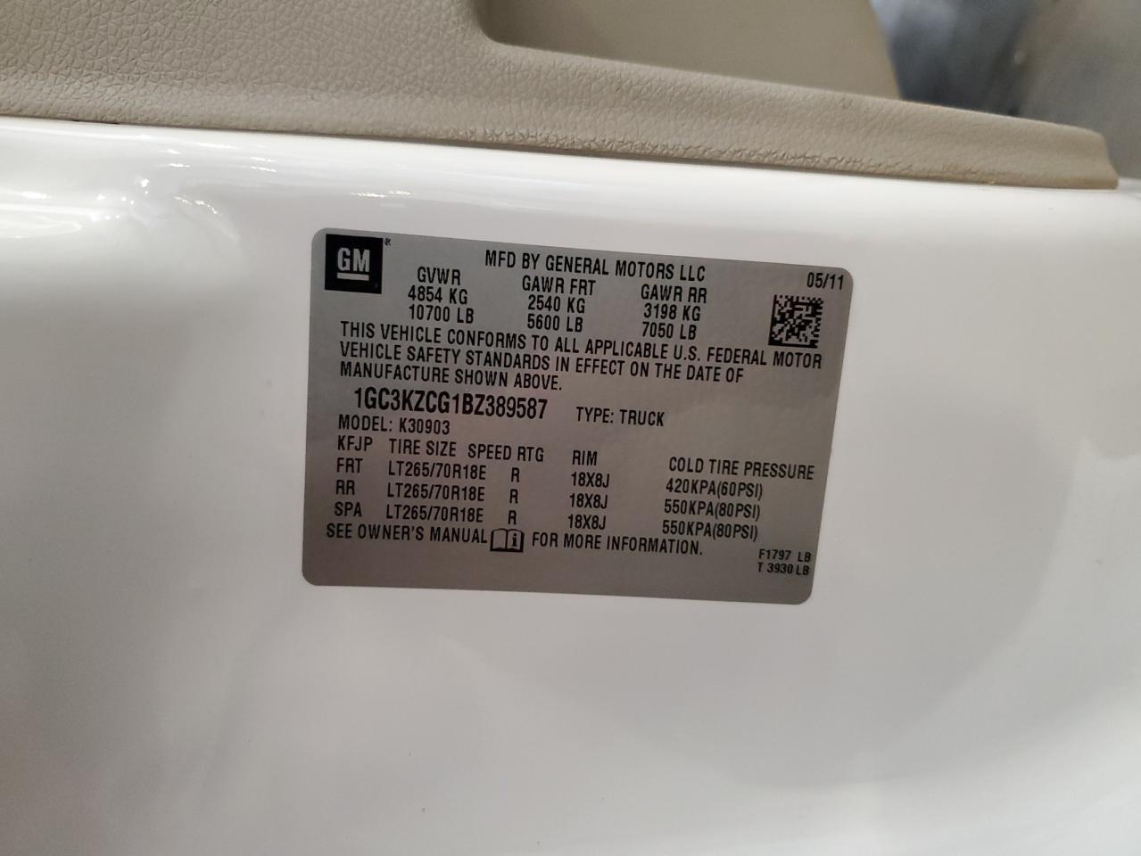 2011 Chevrolet Silverado K3500 VIN: 1GC3KZCG1BZ389587 Lot: 80720225