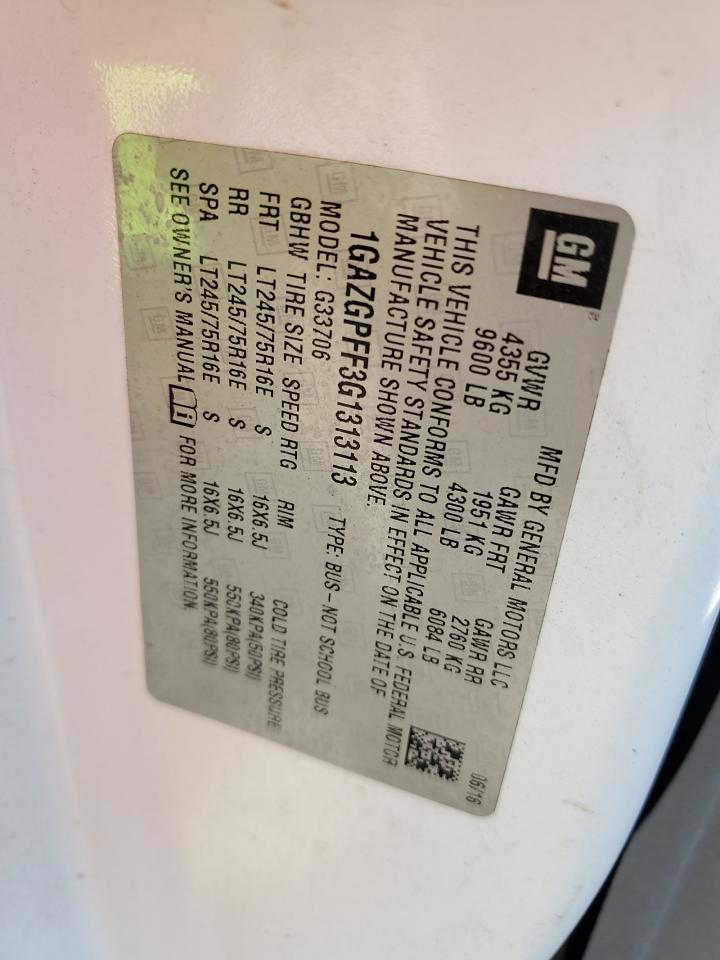 2016 Chevrolet Express G3500 Lt VIN: 1GAZGPFF3G1313113 Lot: 84176395