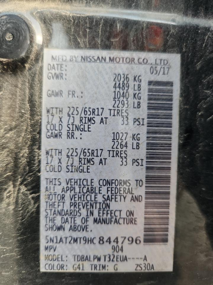 2017 Nissan Rogue S VIN: 5N1AT2MT9HC844796 Lot: 71607425