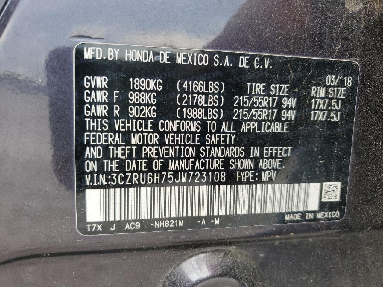 2018 Honda Hr-V Exl VIN: 3CZRU6H75JM723108 Lot: 81654865