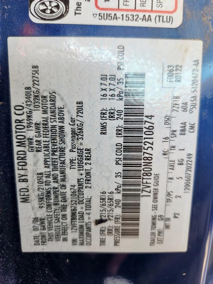 2007 Ford Mustang VIN: 1ZVFT80N875210674 Lot: 84933095