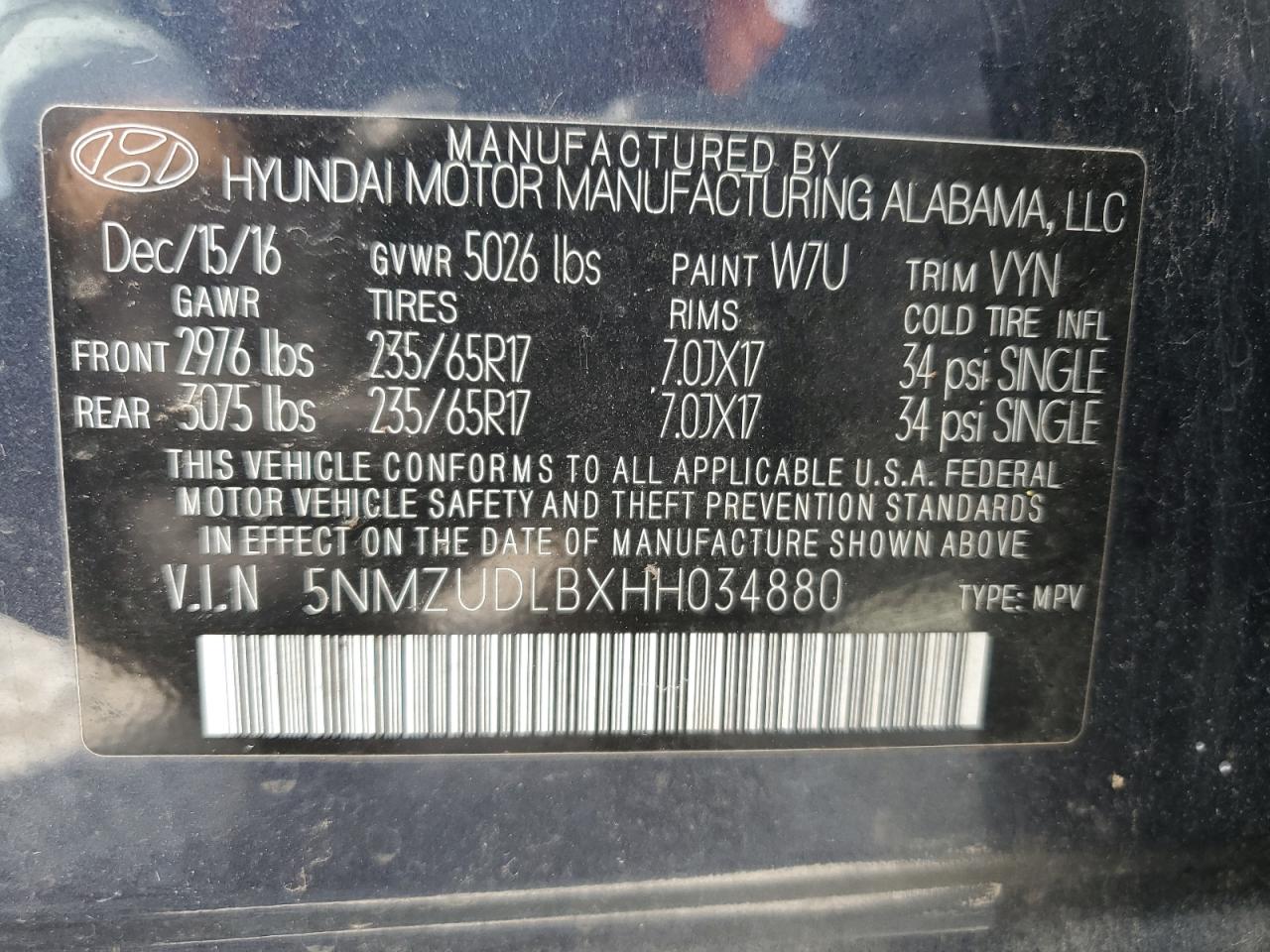 2017 Hyundai Santa Fe Sport VIN: 5NMZUDLBXHH034880 Lot: 80698625