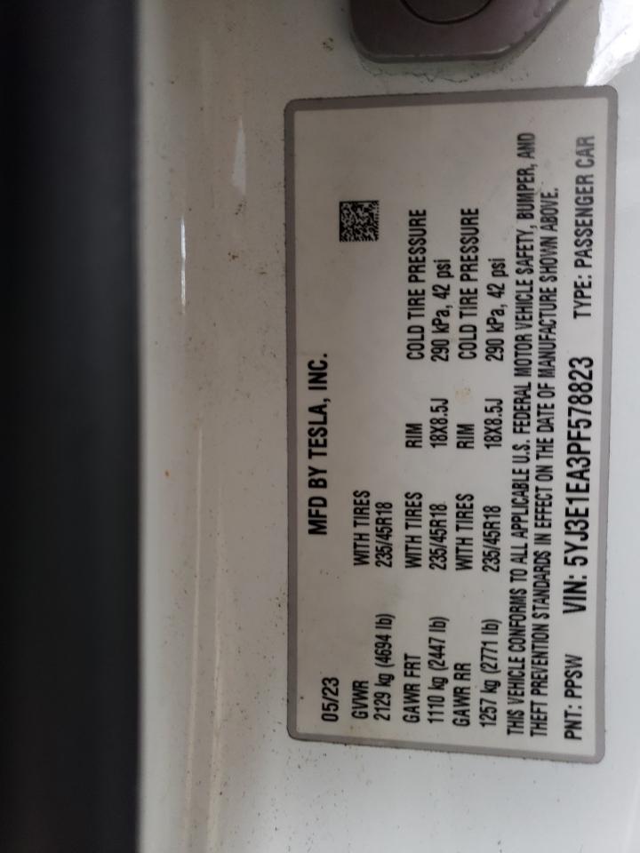 2023 Tesla Model 3 VIN: 5YJ3E1EA3PF578823 Lot: 82136335