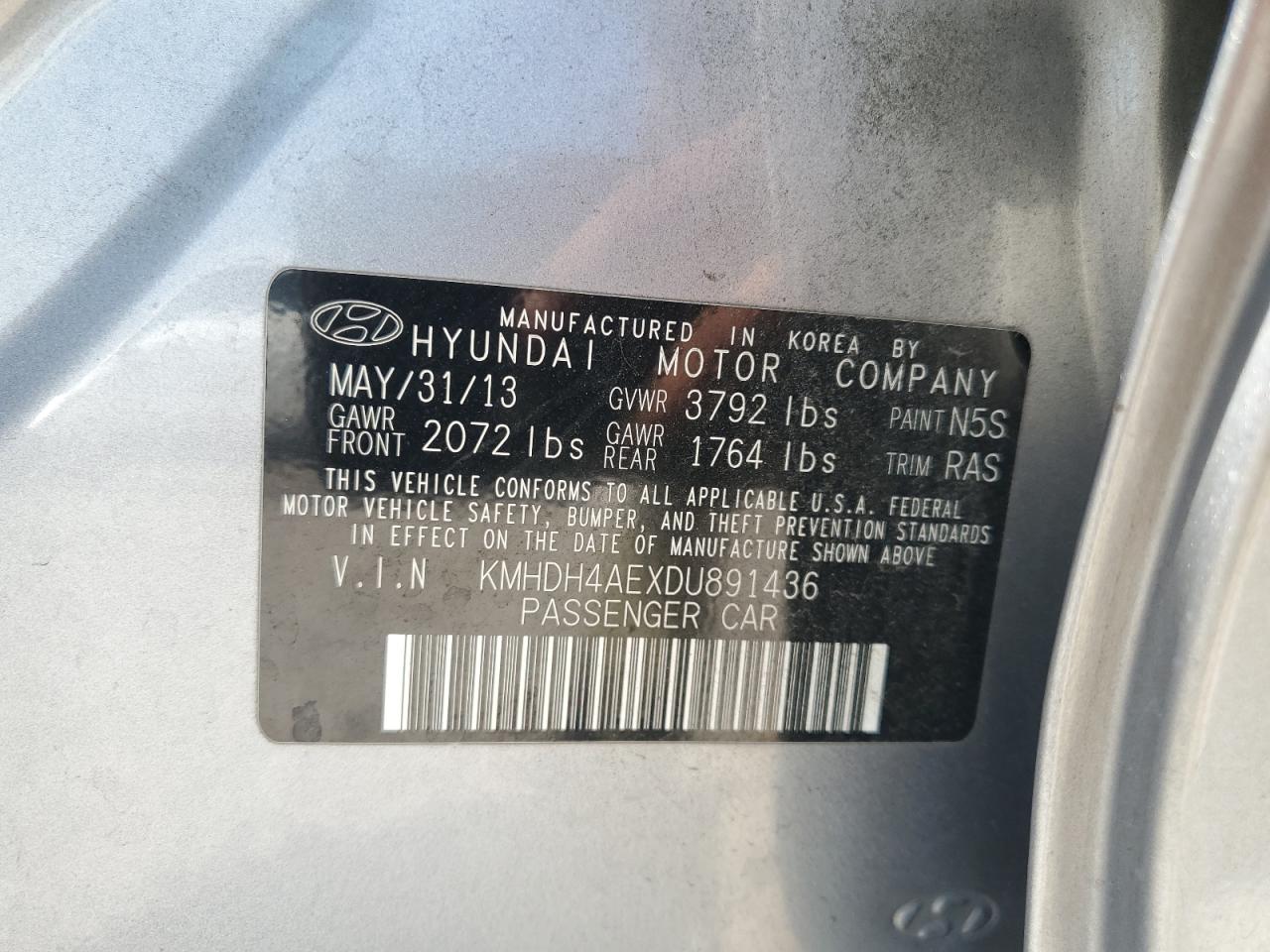 2013 Hyundai Elantra Gls VIN: KMHDH4AEXDU891436 Lot: 71534725