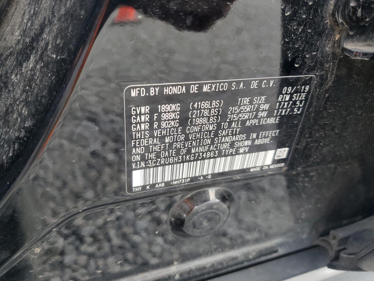 2019 Honda Hr-V VIN: 3CZRU6H31KG734863 Lot: 84046045