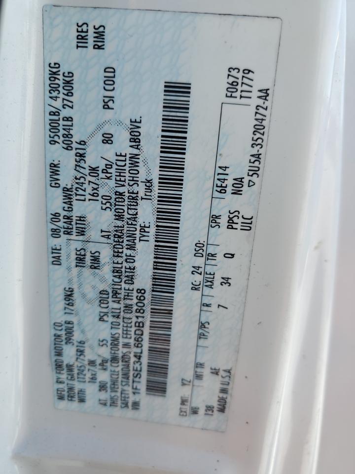 2006 Ford Econoline E350 Super Duty Van VIN: 1FTSE34L66DB18068 Lot: 71094995