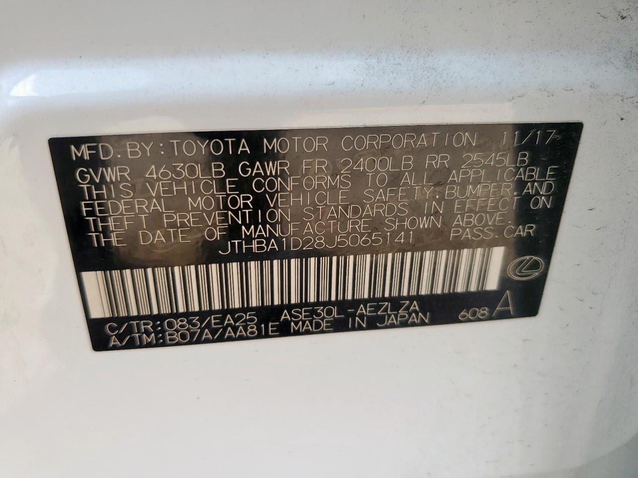 2018 Lexus Is 300 VIN: JTHBA1D28J5065141 Lot: 66470165