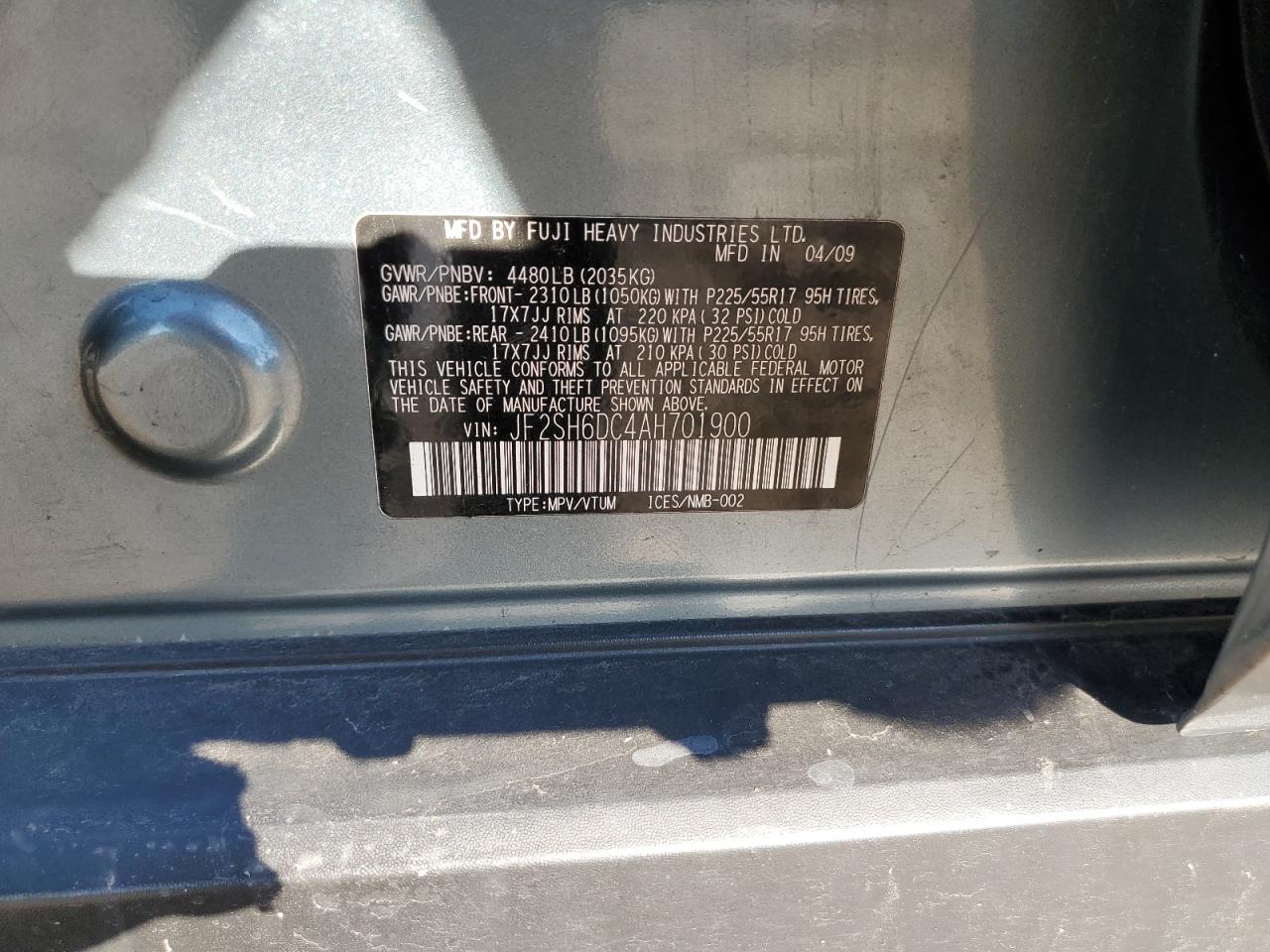 2010 Subaru Forester 2.5X Limited VIN: JF2SH6DC4AH701900 Lot: 84205985