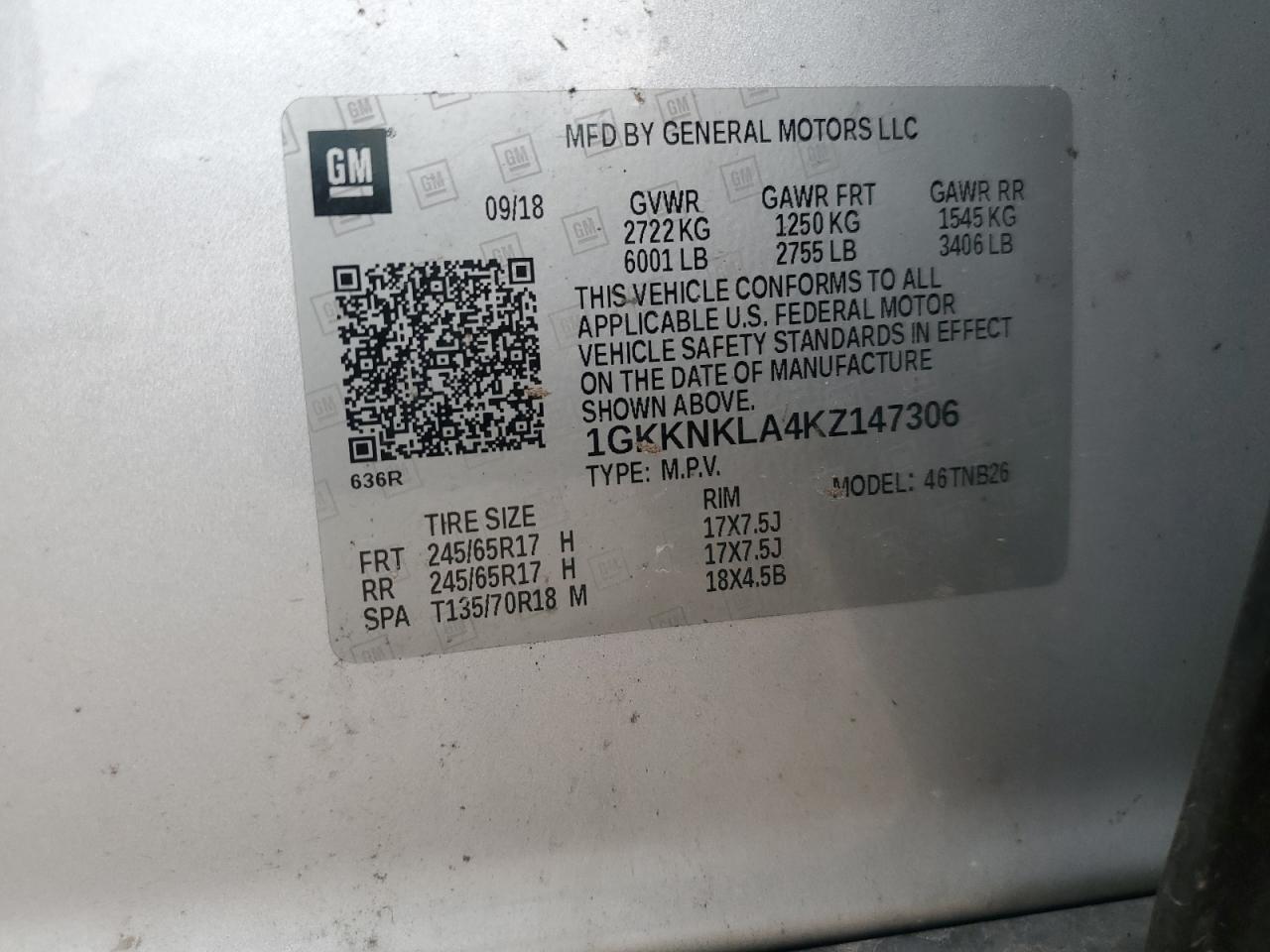 2019 GMC Acadia Sle VIN: 1GKKNKLA4KZ147306 Lot: 81651725