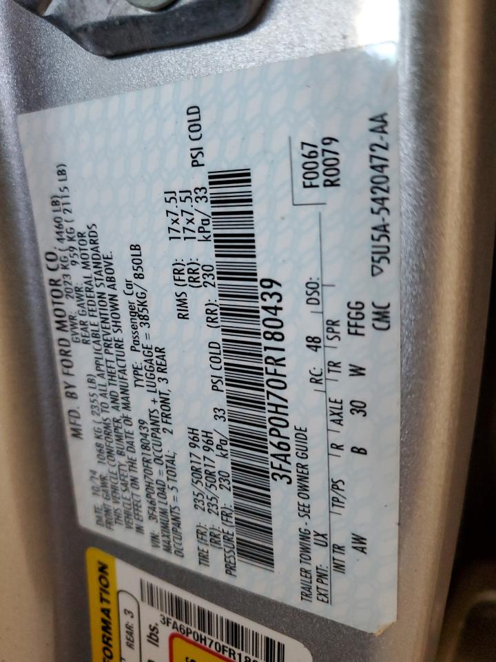 2015 Ford Fusion Se VIN: 3FA6P0H70FR180439 Lot: 71360795