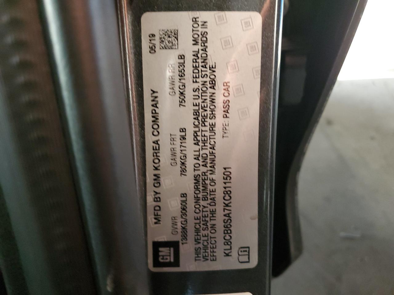 2019 Chevrolet Spark Ls VIN: KL8CB6SA7KC811501 Lot: 81239945