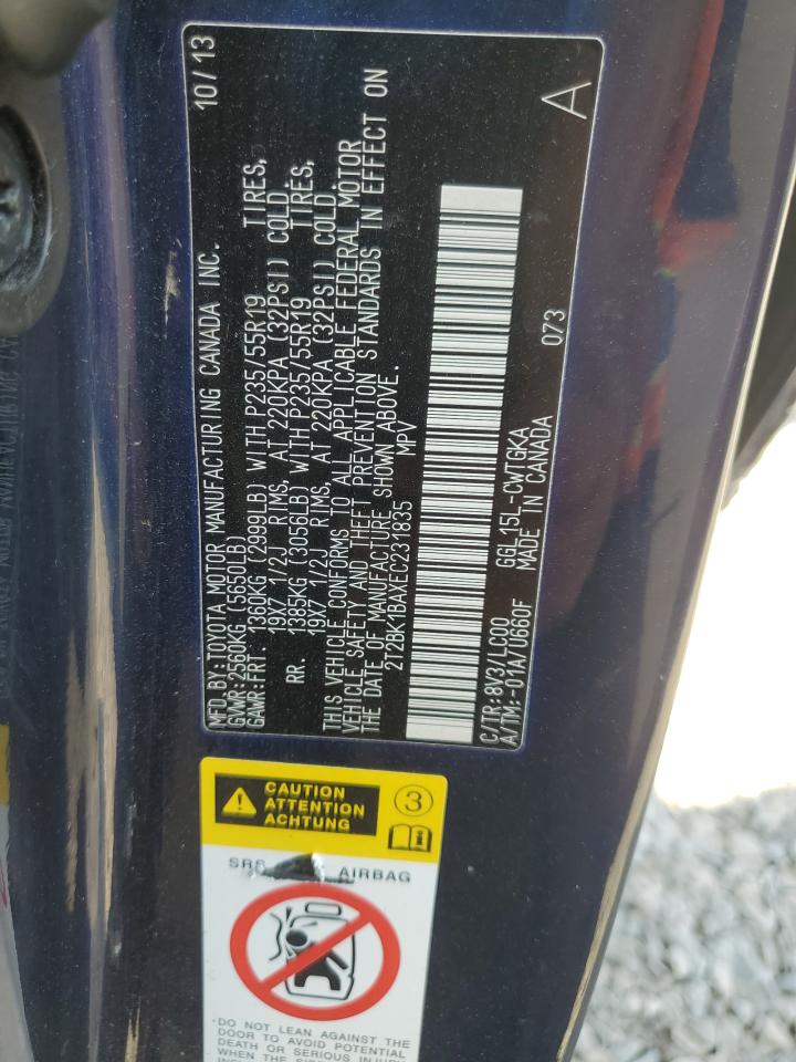 2014 Lexus Rx 350 Base VIN: 2T2BK1BAXEC231835 Lot: 80450095