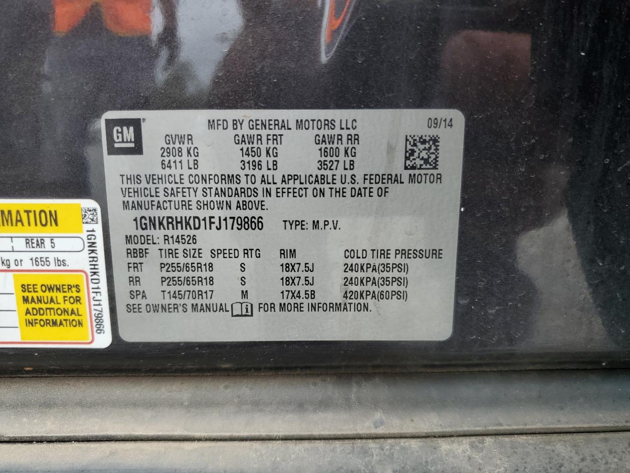 2015 Chevrolet Traverse Lt VIN: 1GNKRHKD1FJ179866 Lot: 84394625