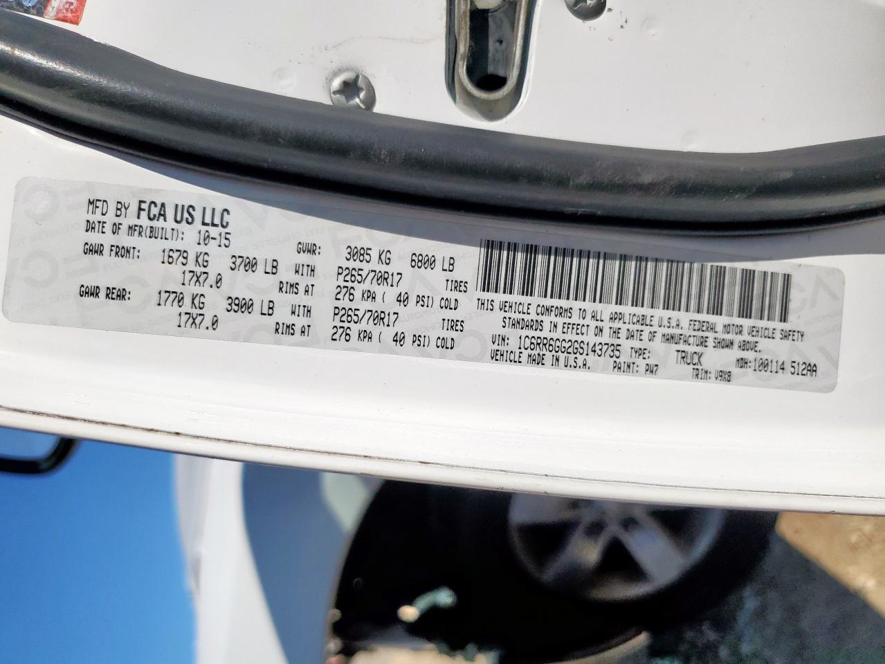 2016 Ram 1500 Slt VIN: 1C6RR6GG2GS143735 Lot: 84266845