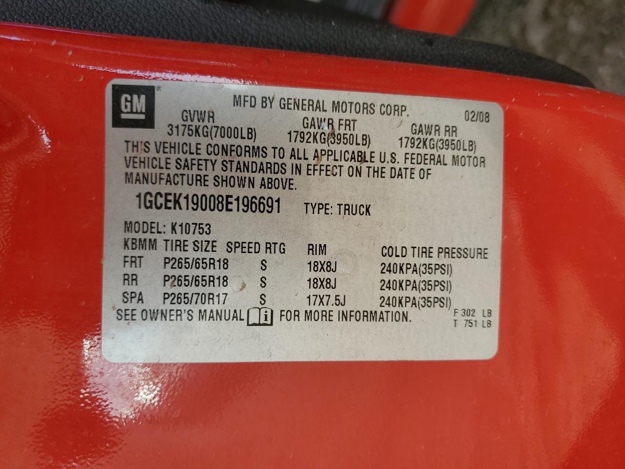 2008 Chevrolet Silverado K1500 VIN: 1GCEK19008E196691 Lot: 83996995