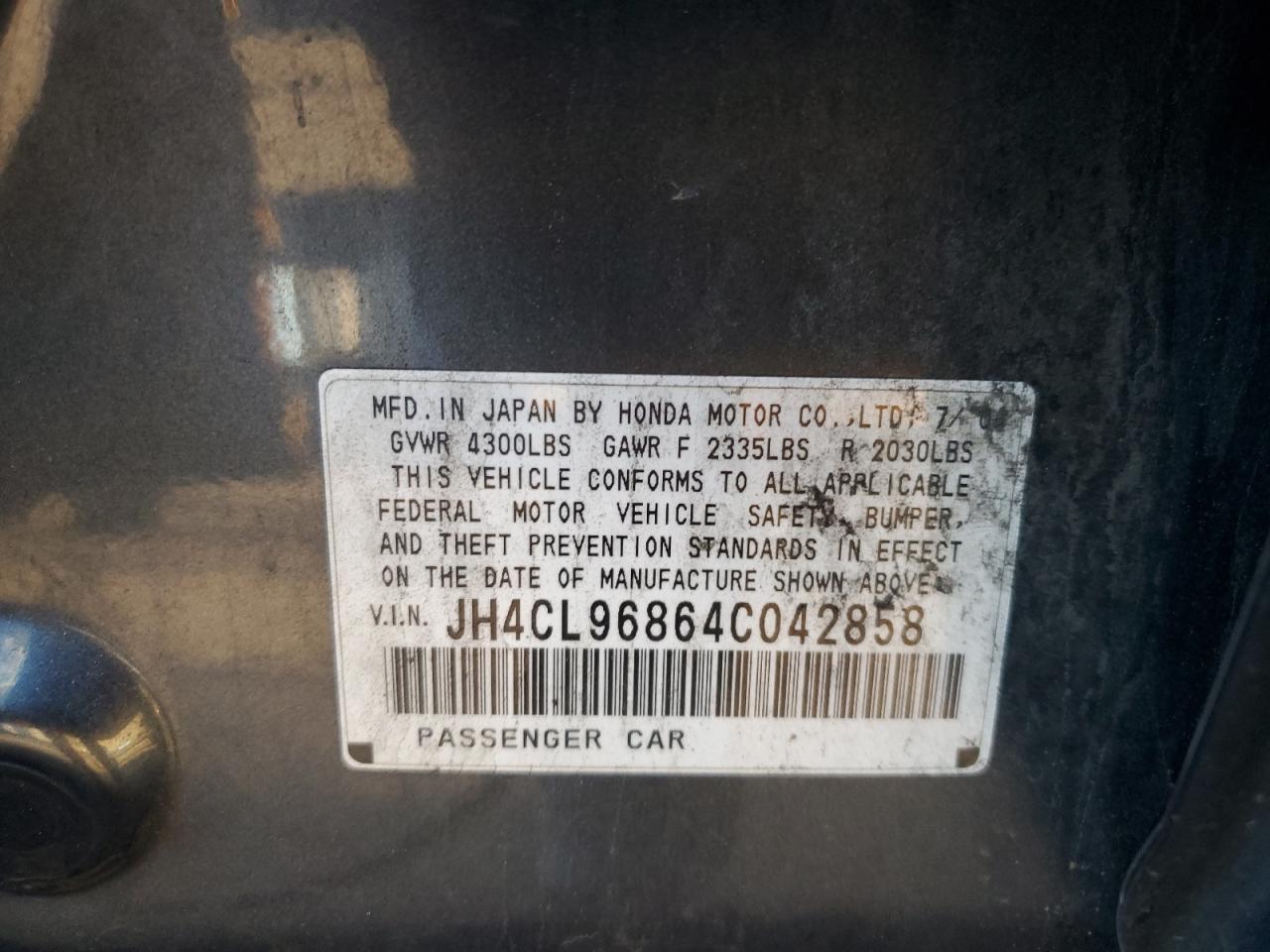 2004 Acura Tsx VIN: JH4CL96864C042858 Lot: 84019005