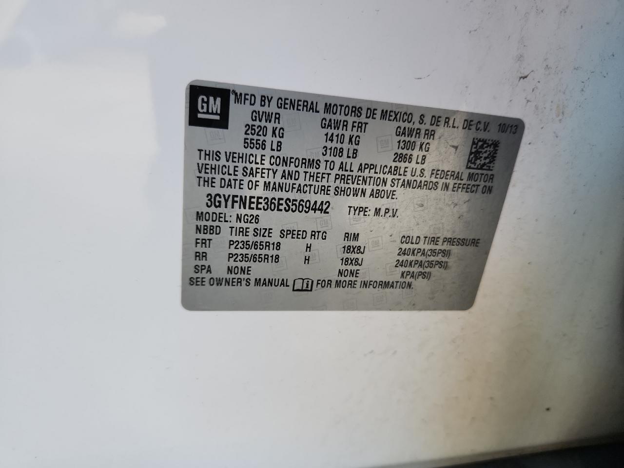 2014 Cadillac Srx Luxury Collection VIN: 3GYFNEE36ES569442 Lot: 81874145