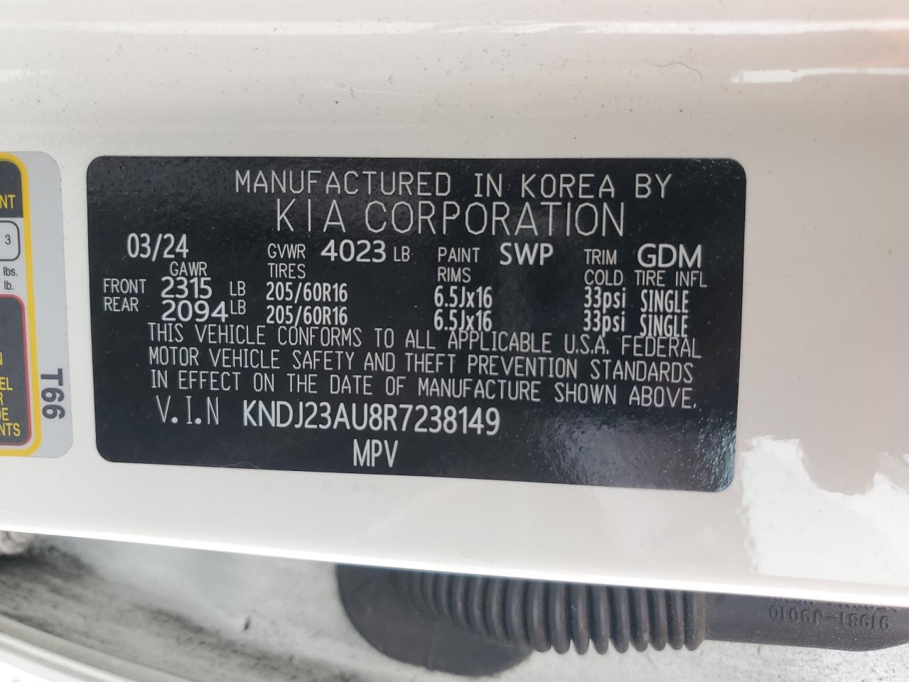 2024 Kia Soul Lx VIN: KNDJ23AU8R7238149 Lot: 71735345