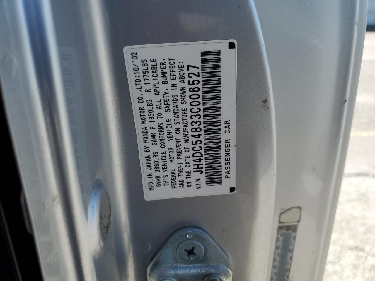 2003 Acura Rsx VIN: JH4DC54833C006527 Lot: 81662175