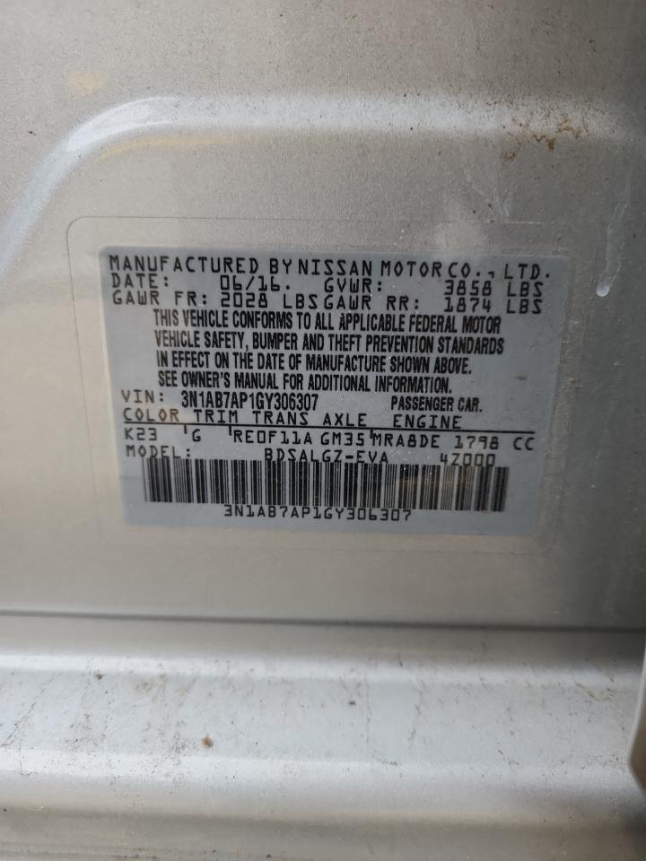 2016 Nissan Sentra S VIN: 3N1AB7AP1GY306307 Lot: 81141155