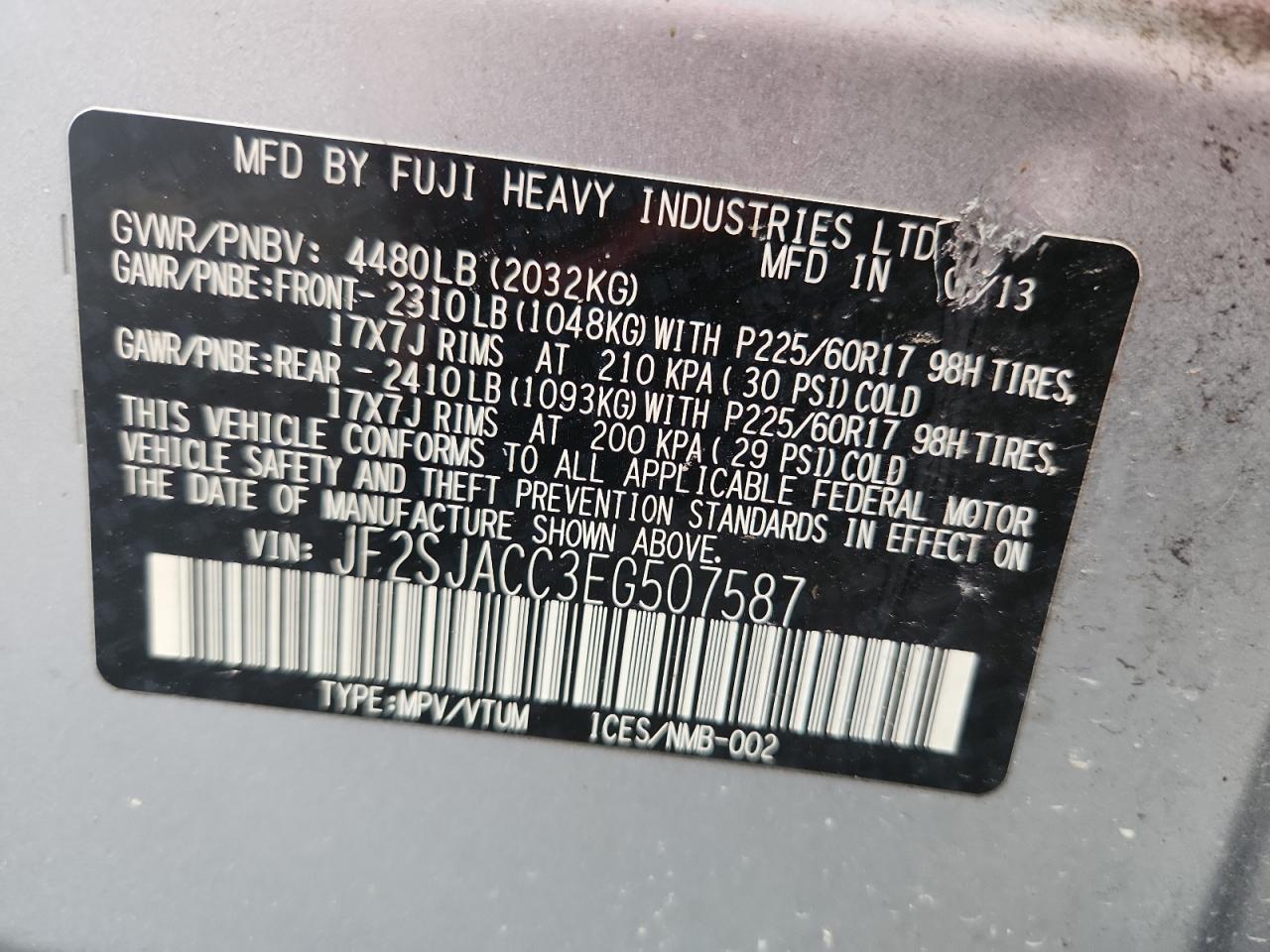 2014 Subaru Forester 2.5I Premium VIN: JF2SJACC3EG507587 Lot: 80281005