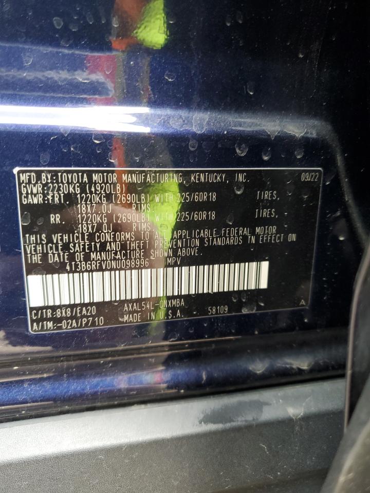 2022 Toyota Rav4 Xle Premium VIN: 4T3B6RFV0NU098996 Lot: 71630725