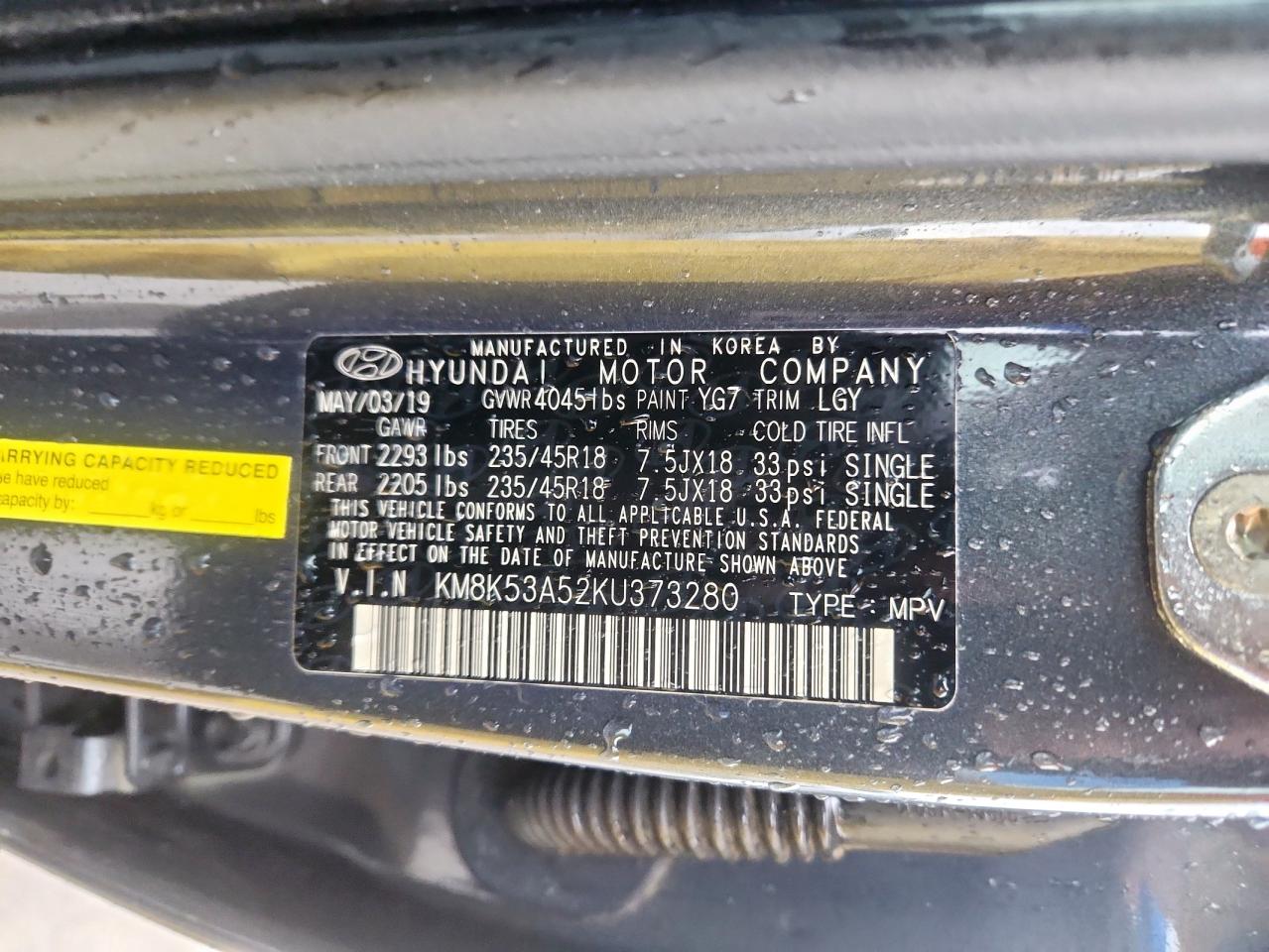 2019 Hyundai Kona Ultimate VIN: KM8K53A52KU373280 Lot: 83796225