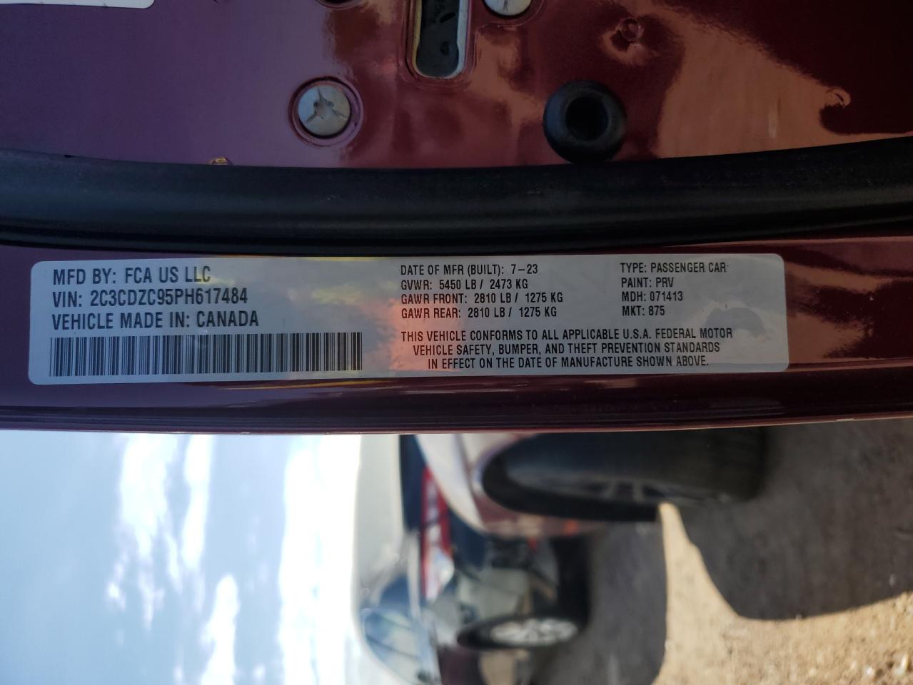 2023 Dodge Challenger Srt Hellcat VIN: 2C3CDZC95PH617484 Lot: 84063605