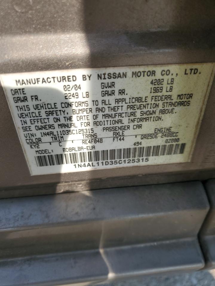 2005 Nissan Altima S VIN: 1N4AL11D35C125315 Lot: 71222485