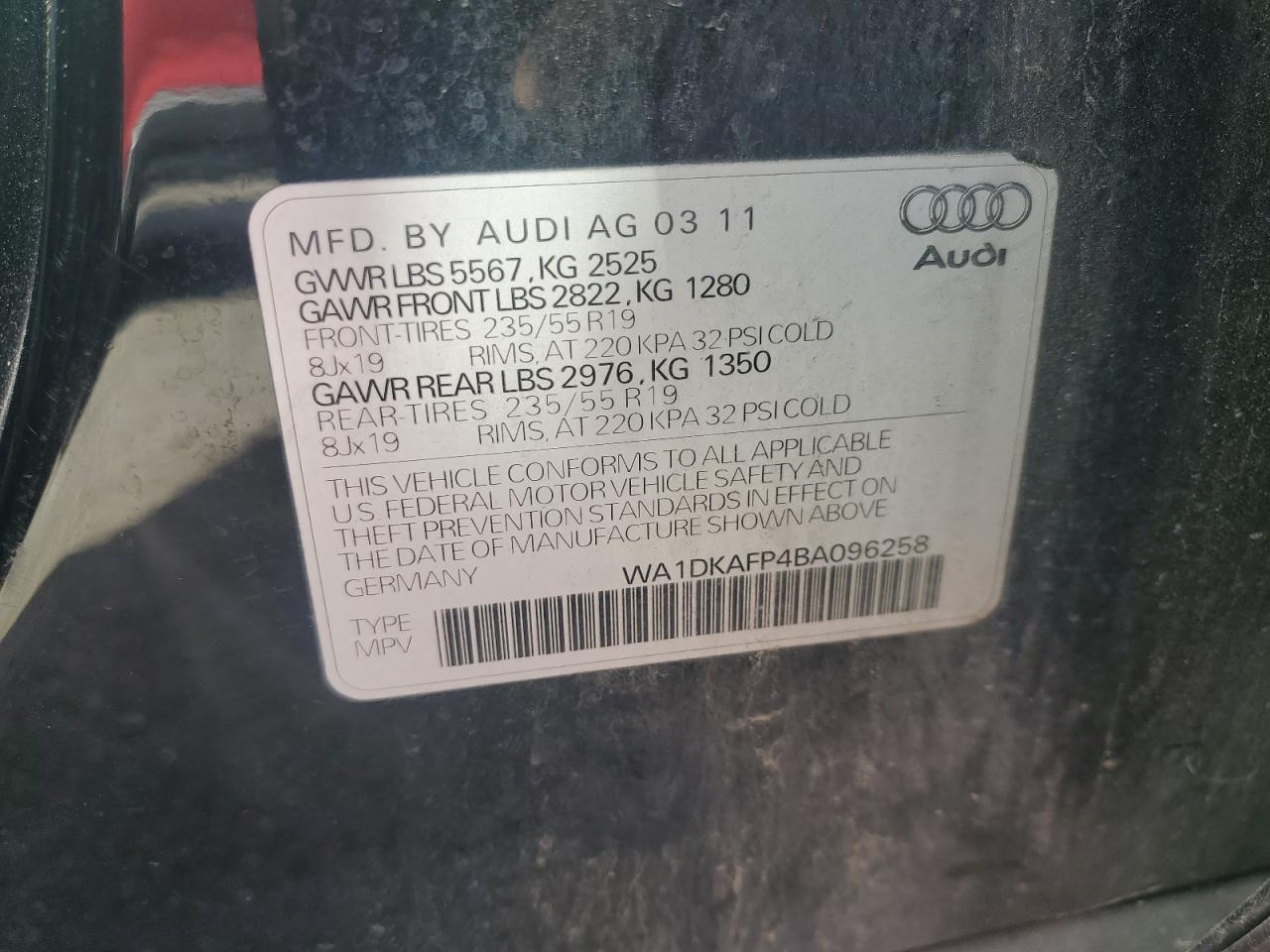 2011 Audi Q5 Premium Plus VIN: WA1DKAFP4BA096258 Lot: 71212495