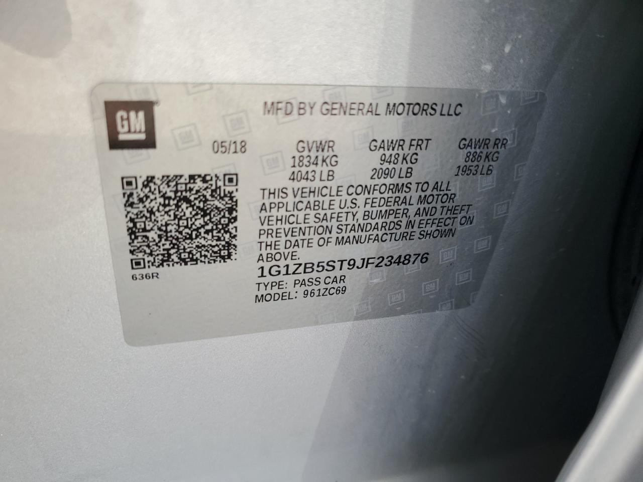 2018 Chevrolet Malibu Ls VIN: 1G1ZB5ST9JF234876 Lot: 81706835