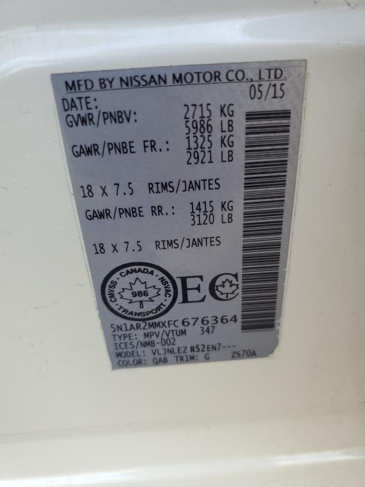 2015 Nissan Pathfinder S VIN: 5N1AR2MMXFC676364 Lot: 81363805